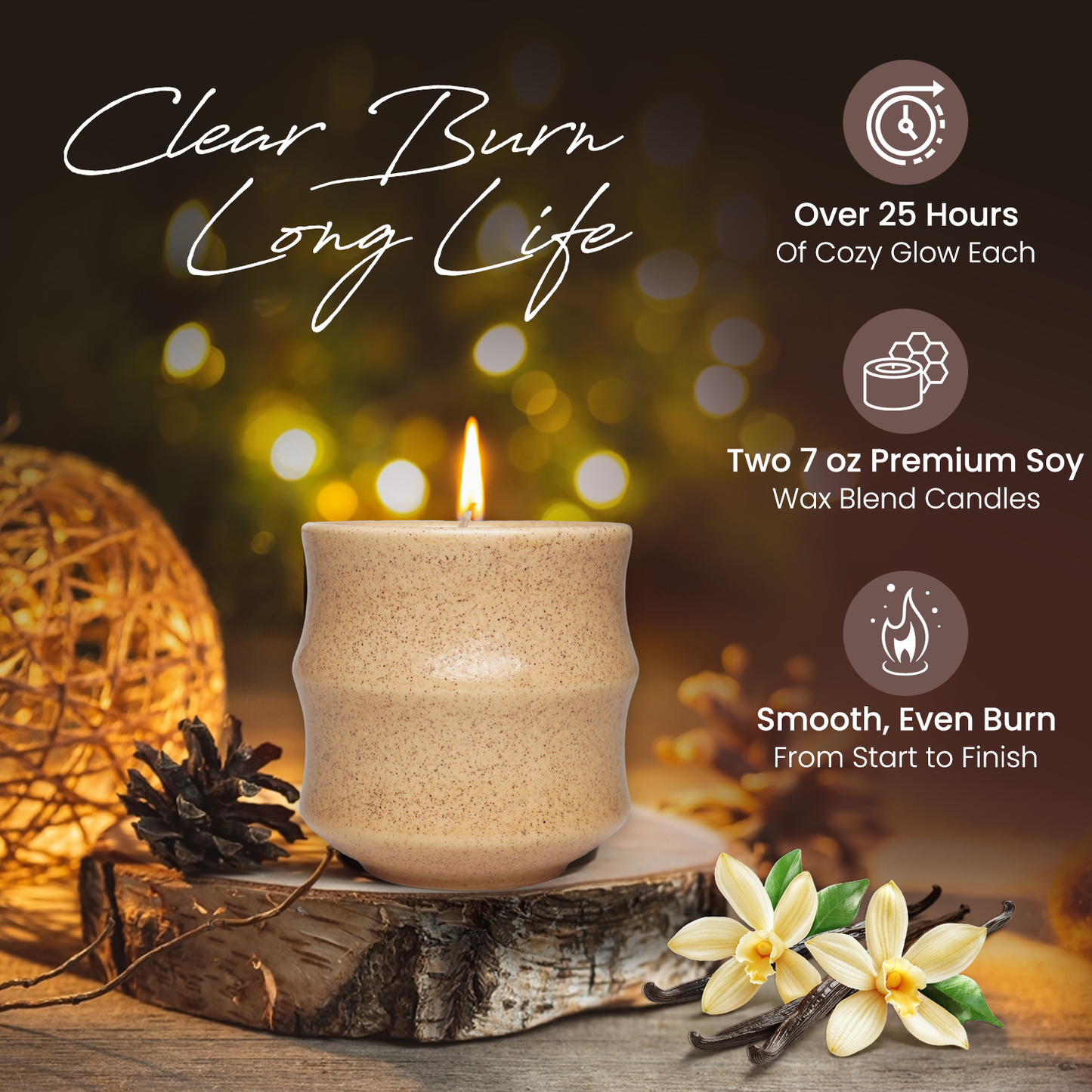 Scented Candles – Bauton Milling Set of 2 Vanilla Candles 7.5 oz Each – Long-Lasting Soy Wax Blend Spring Candles for Home - Blue + Cream Set Curva II