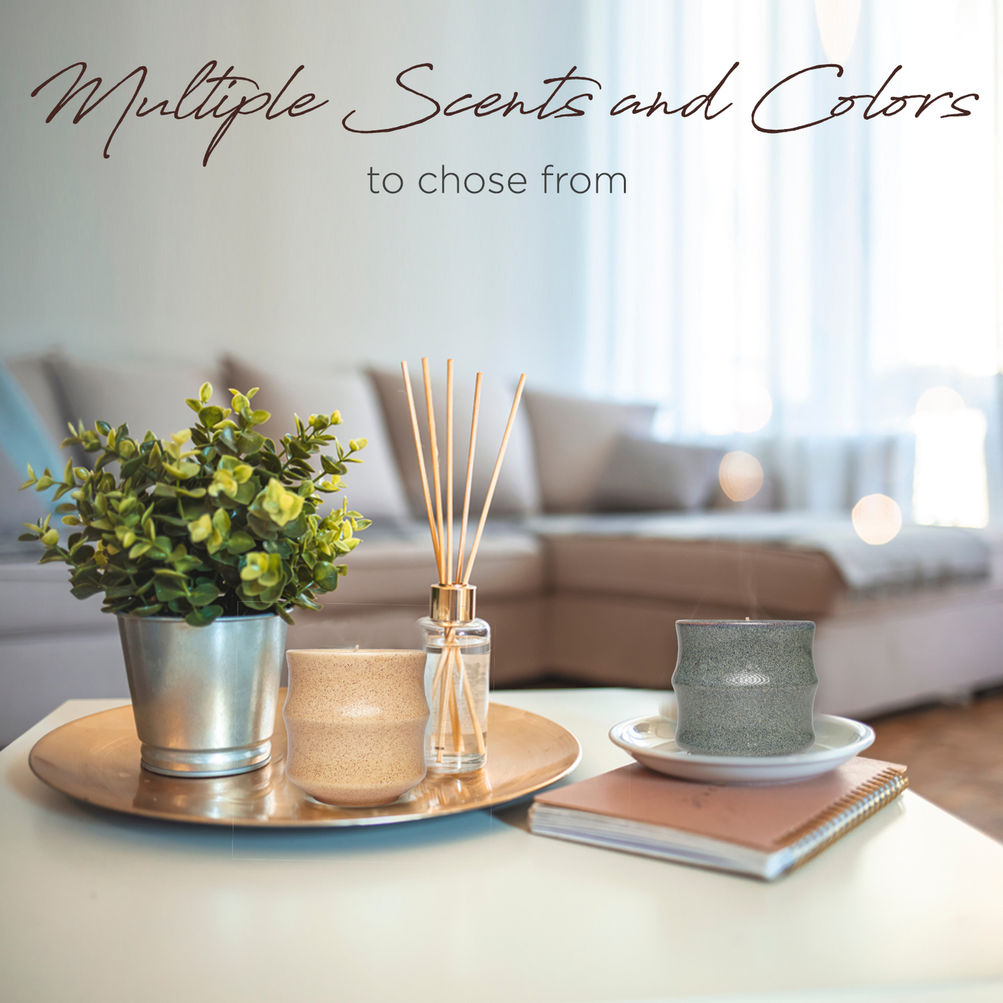 Scented Candles – Bauton Milling Set of 2 Vanilla Candles 7.5 oz Each – Long-Lasting Soy Wax Blend Spring Candles for Home - Blue + Cream Set Curva II