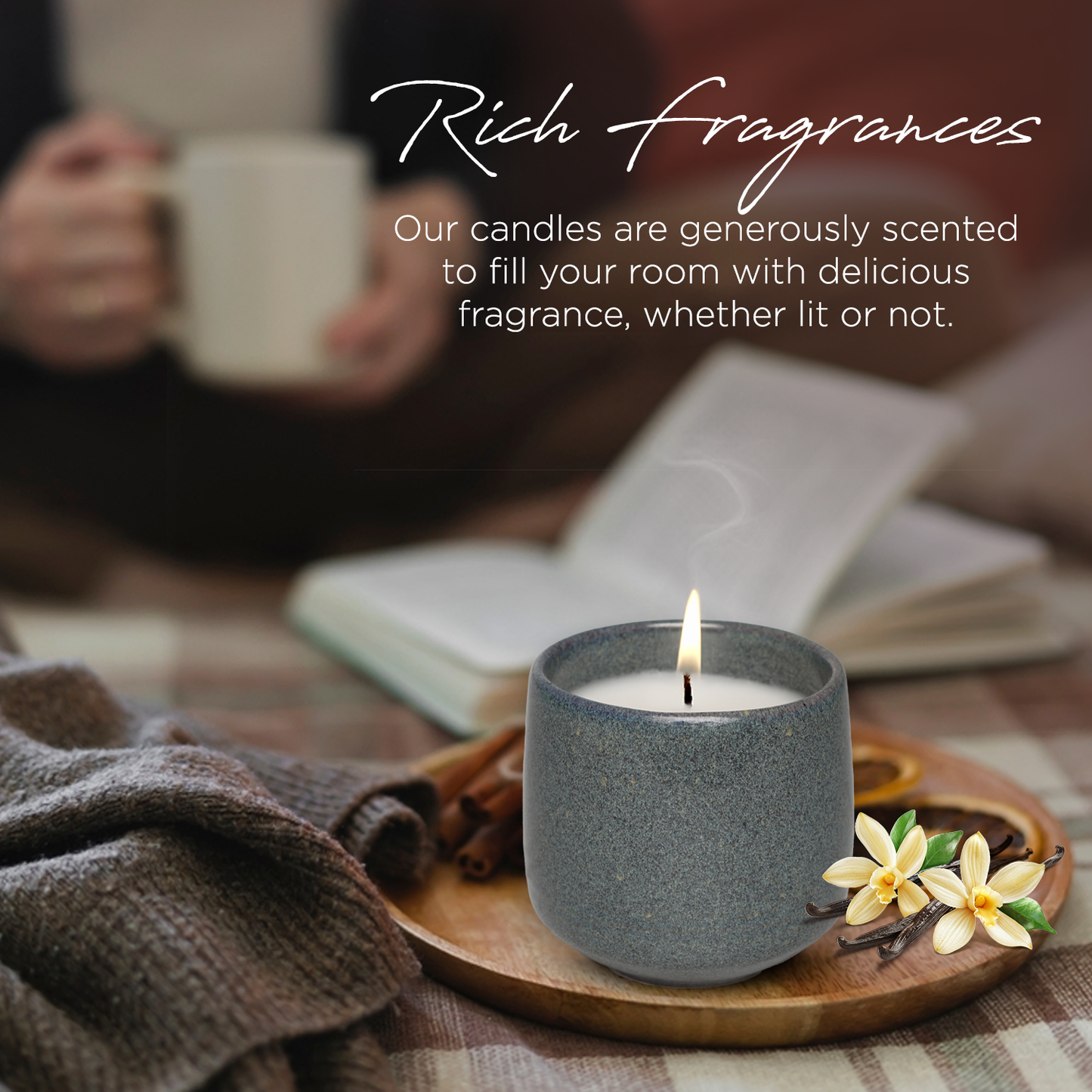 Scented Candles – Bauton Milling Set of 2 Vanilla Candles 7.5 oz Each – Long-Lasting Soy Wax Blend Spring Candles for Home - Blue + Cream Set Curva I