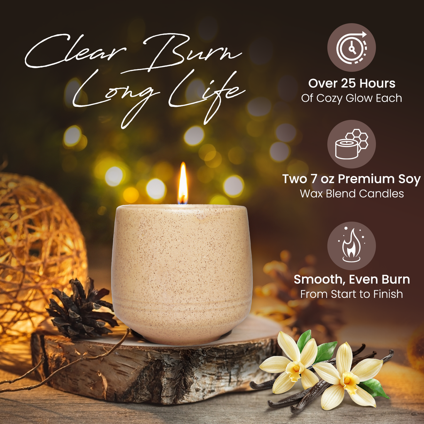 Scented Candles – Bauton Milling Set of 2 Vanilla Candles 7.5 oz Each – Long-Lasting Soy Wax Blend Spring Candles for Home - Blue + Cream Set Curva I