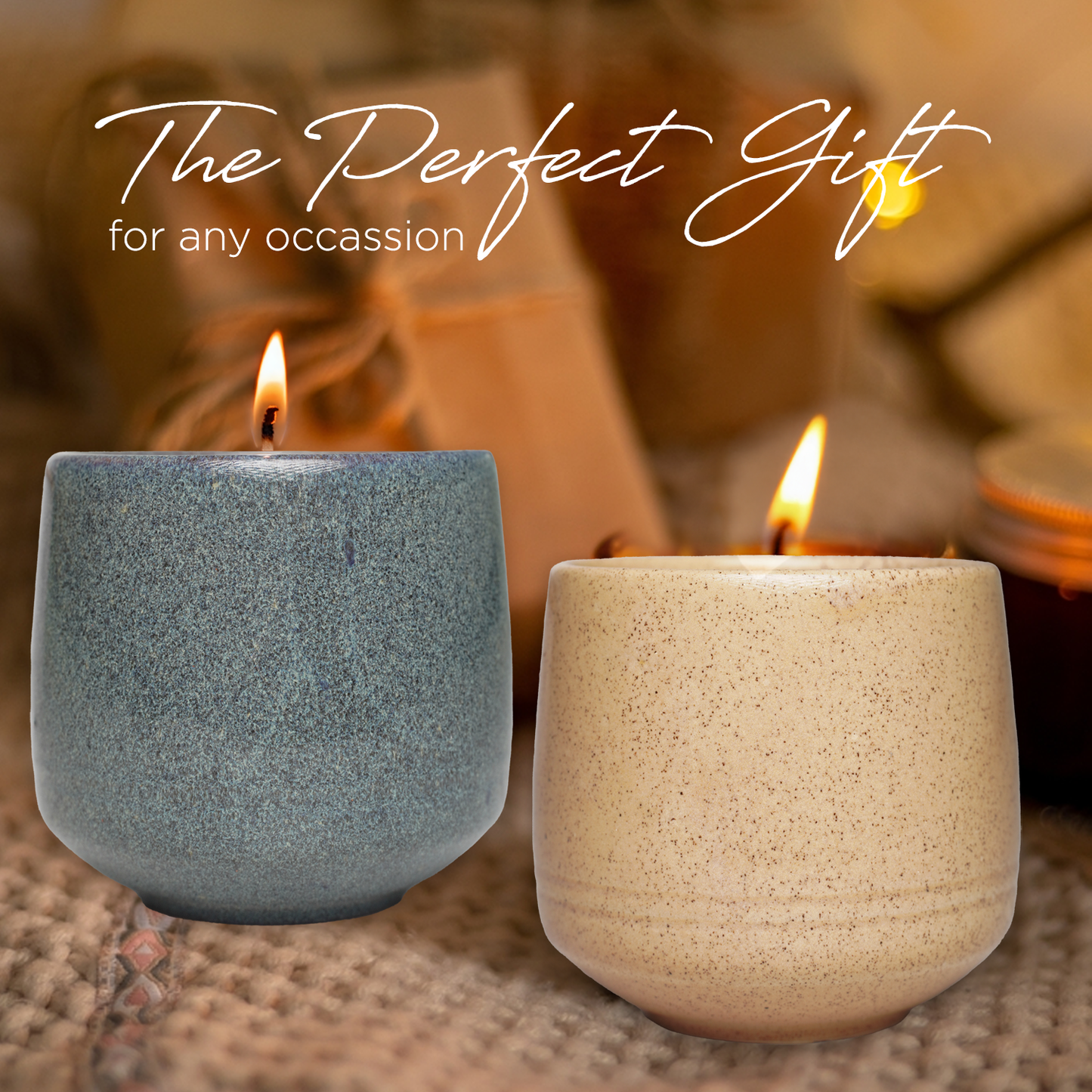 Scented Candles – Bauton Milling Set of 2 Vanilla Candles 7.5 oz Each – Long-Lasting Soy Wax Blend Spring Candles for Home - Blue + Cream Set Curva I