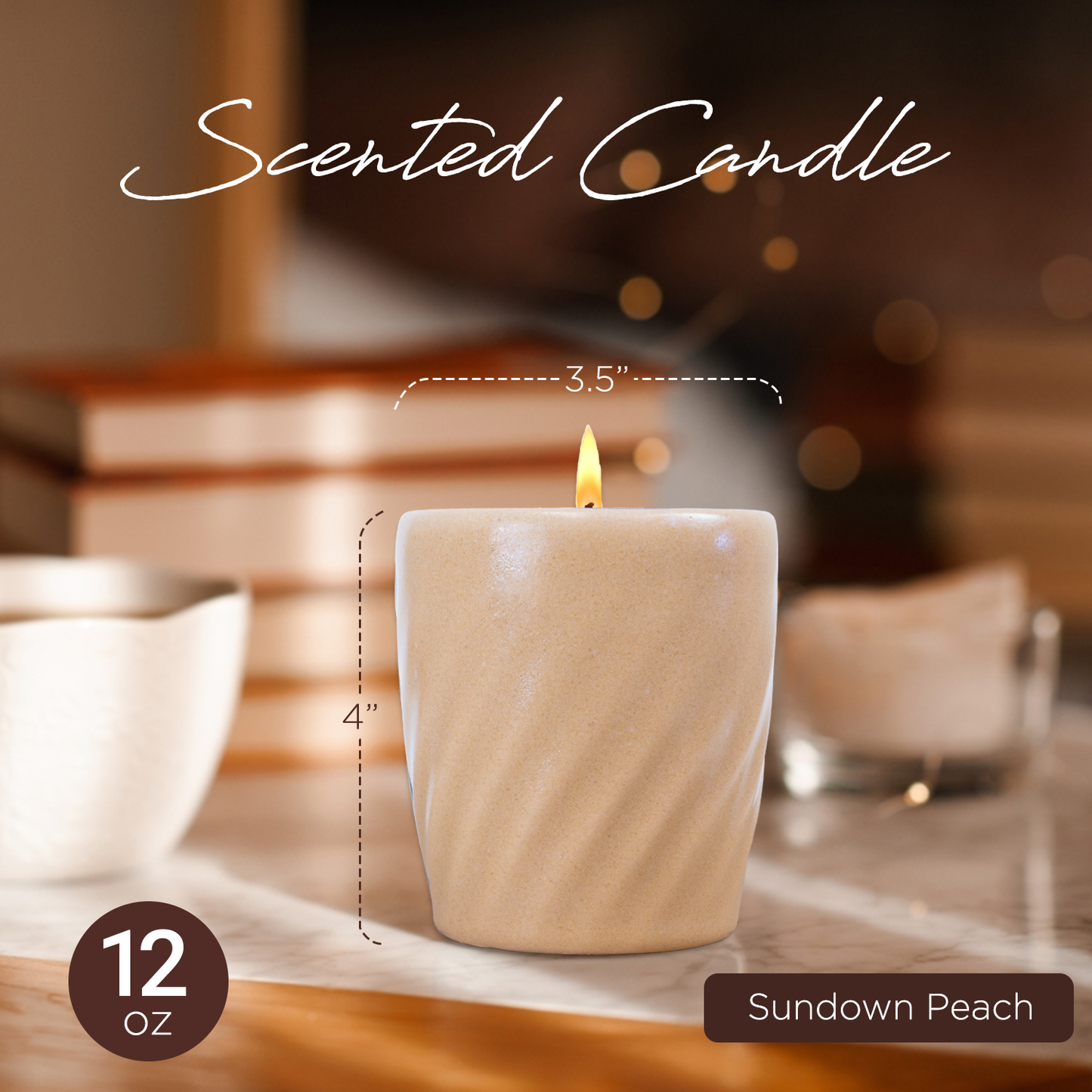 12 Oz Scented Candle Vanilla Fragrance. Color: Sundown Peach