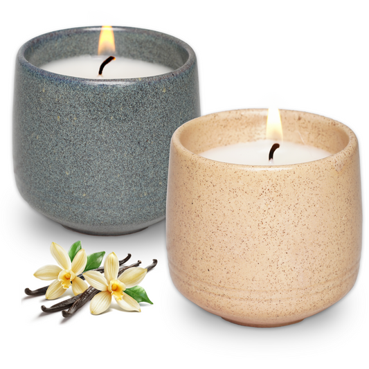 Scented Candles – Bauton Milling Set of 2 Vanilla Candles 7.5 oz Each – Long-Lasting Soy Wax Blend Spring Candles for Home - Blue + Cream Set Curva I