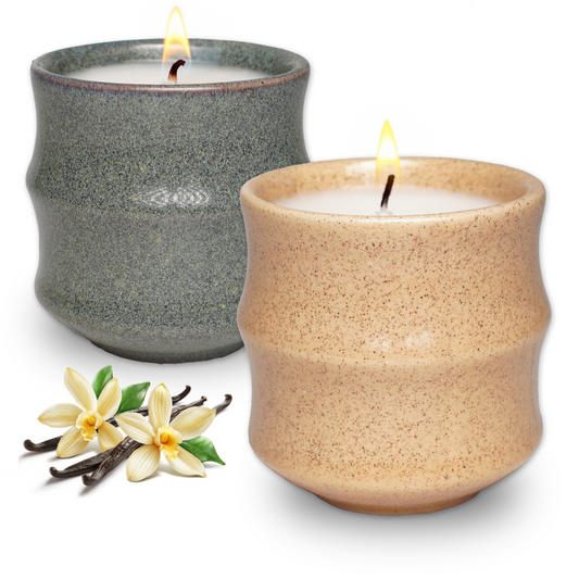 Scented Candles – Bauton Milling Set of 2 Vanilla Candles 7.5 oz Each – Long-Lasting Soy Wax Blend Spring Candles for Home - Blue + Cream Set Curva II