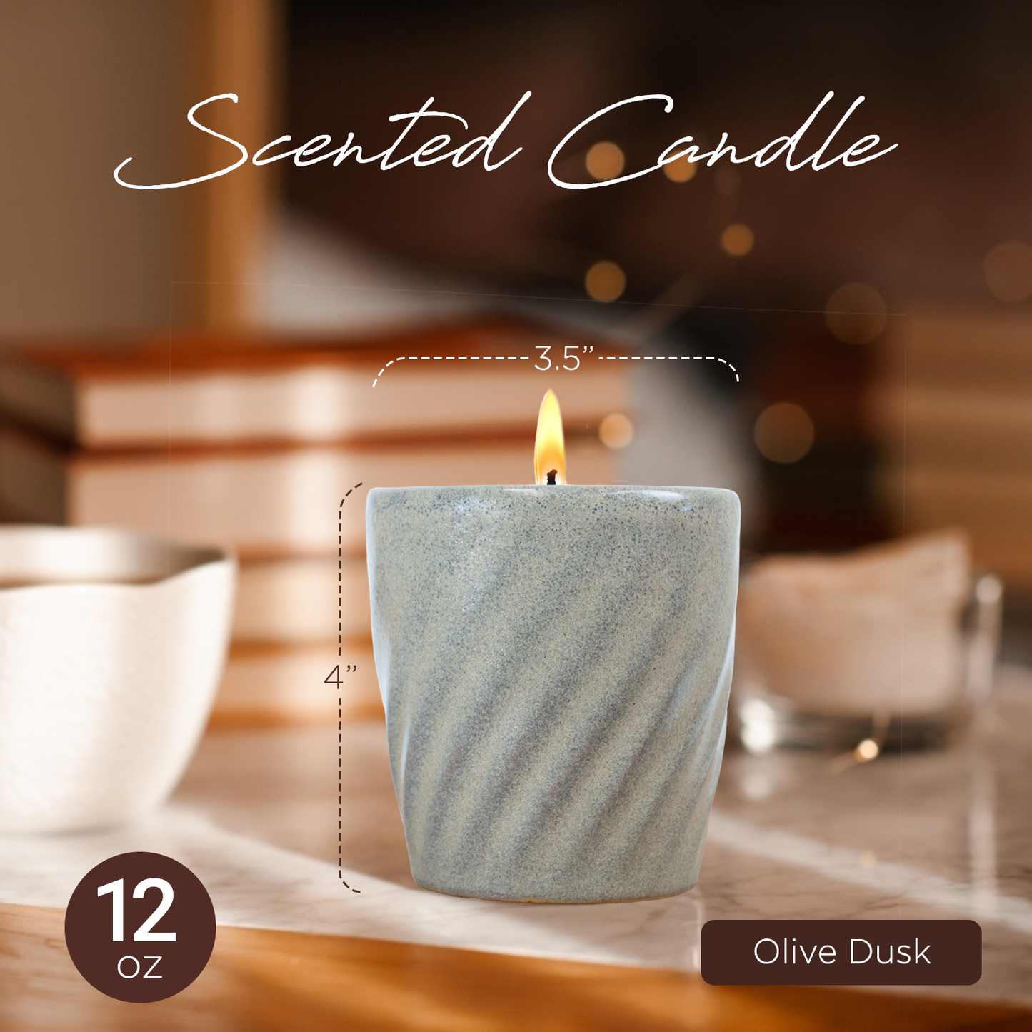 12 Oz Scented Candle Vanilla Fragrance. Color: Olive Dusk Green