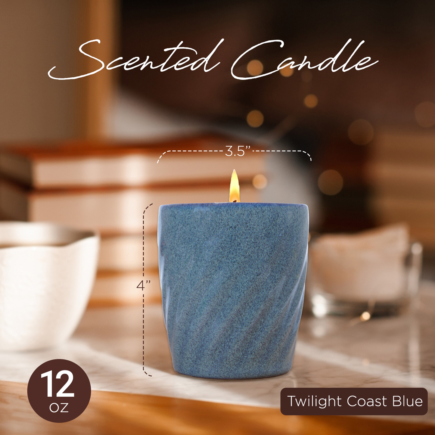 12 Oz Scented Candle Fresh Citrus Fragrance. Color: Twilight Coast Blue